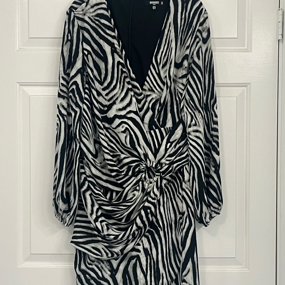 Misguided Animal Print Long Sleeve Wrap Dress Size 14
